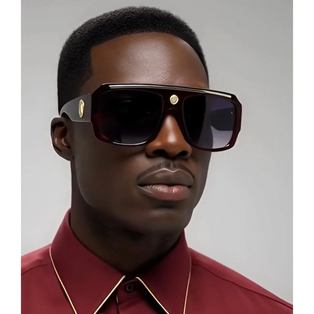 Mens Oversized Shield Sunglasses Burgundy Rapper Shades Eyewear UV400 Lentes New